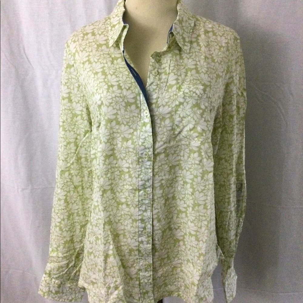 Tommy Hilfiger NWOT 100% Cotton Long Sleeve Button Down Floral Blouse Sz L